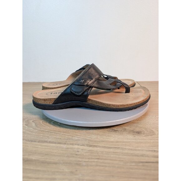 Taos Perfect Sandals Slip On Black Leather Toe Loop Womens Size 9 Strappy - Picture 4 of 8
